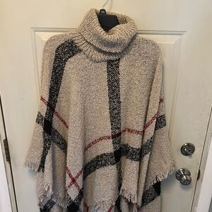 Cozy Turtleneck Plaid Sweater Poncho